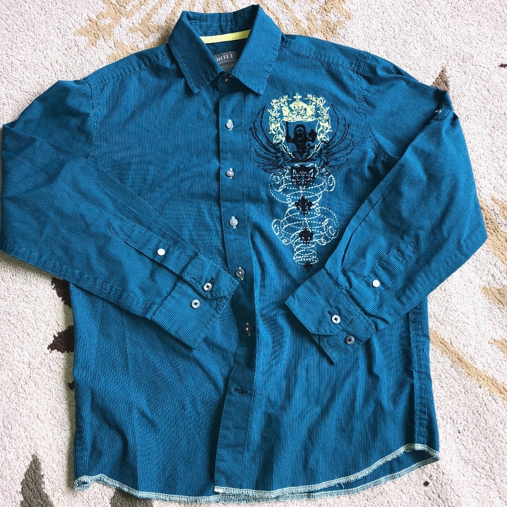 Boys Green Long Sleeved Button Down Shirt